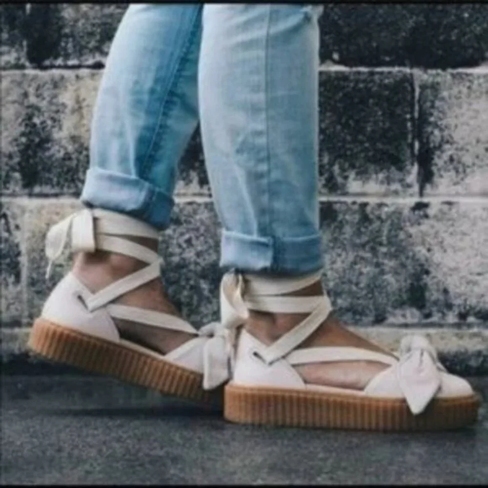 PUMA Fenty by Rihanna Bow Creeper Sandals Leather Cream/Blush pink size 8.5